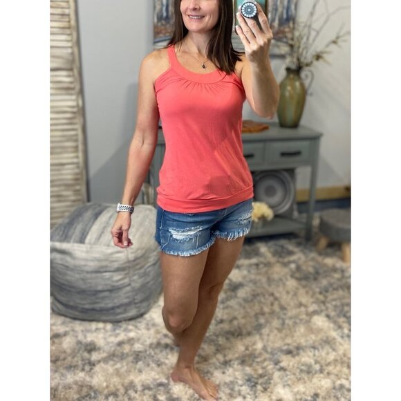 ❤️‍🔥Ruched Racerback Floaty Banded Tank Coral 2914 - Picture 2 of 5